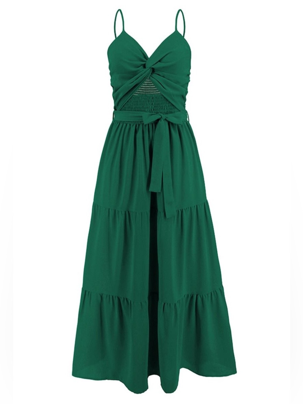 Emerald Green Twist Cutout Front Tiered Maxi Dress - Picture 2 of 4